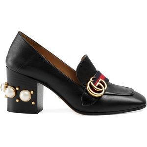 Gucci 80mm Pearl Heel Leather Pumps